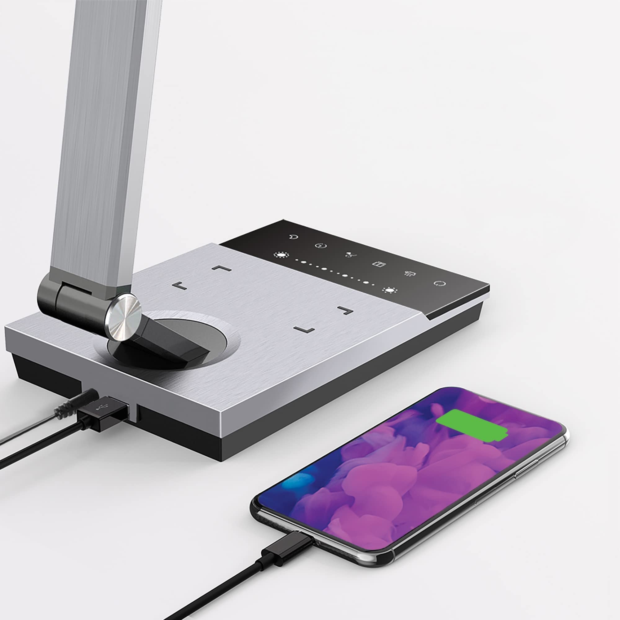 WorkPro™ LED USB Desk Lamp with Wireless Charger & Timer - 17.5 Inch Adjustable Office Light, Brushed Metal Gray - Perfect for Home Office, Study, Reading & Nightstand Use