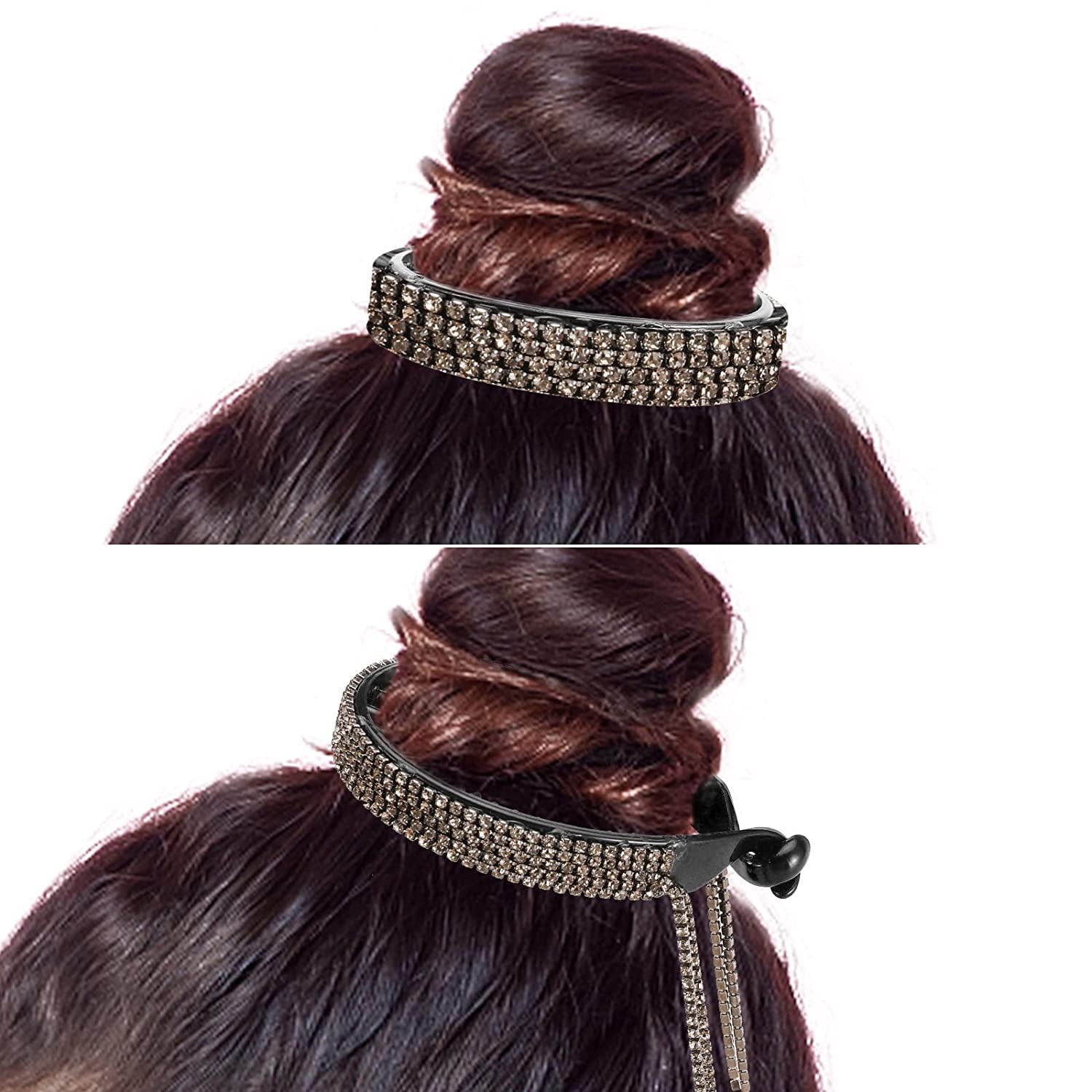 EPARTY Rhinestone Hair Clips - Tassel Ponytail Holder, Claw Grip Hair Clamps for Thick or Long Hair, Glitter Bun Accessories (Black Diamonds, Semicircular) - Perfect for Parties, Weddings & Everyday Styling