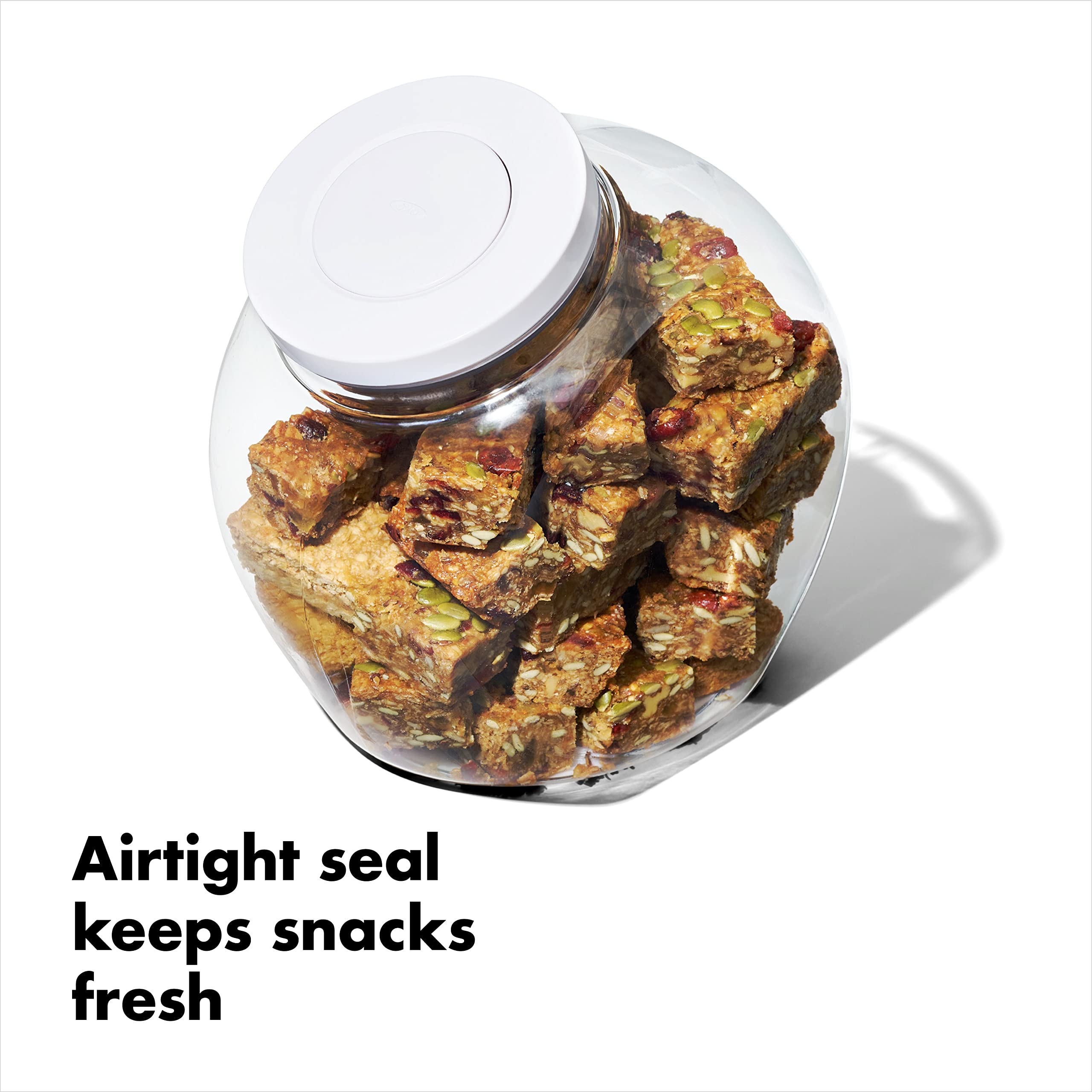 OXO Good Grips 3.0 Quart Medium Cookie Jar - Airtight Food Storage Container for Cookies, Snacks, Flour, Sugar & Dry Goods - Perfect for Kitchen Pantry Organization & Freshness Preservation (White & Clear)