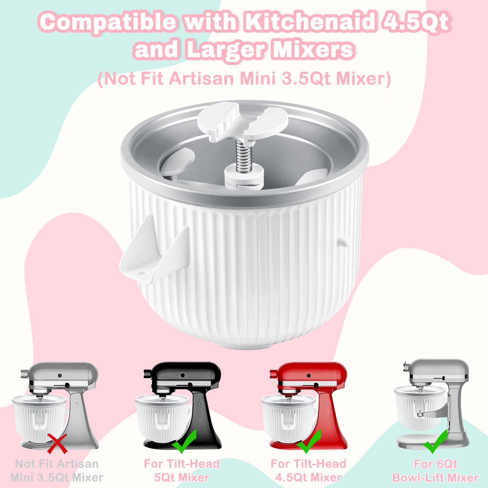 **GLINK 2-Quart Ice Cream Maker Attachment for KitchenAid Stand Mixer – Compatible with 4.5-6Qt Mixers – Make Frozen Yogurt, Ice Cream, Sorbet & Gelato at Home – Perfect for Parties, Desserts & Family Treats**