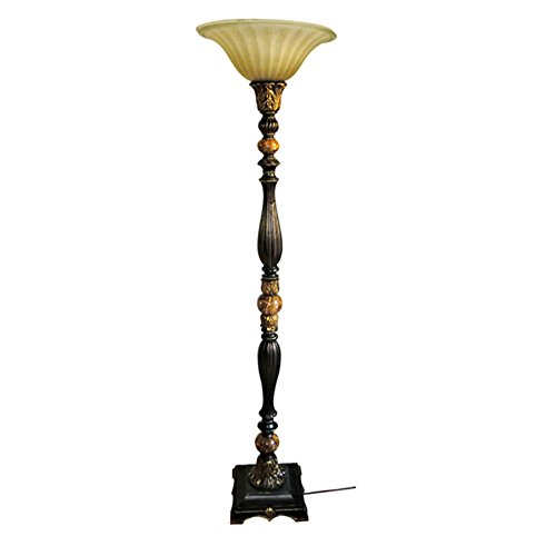 Barada 72-inch Bronze & Gold Accent Torchiere Floor Lamp with Glass Shade - Elegant Lighting for Living Room, Bedroom & Office Decor
