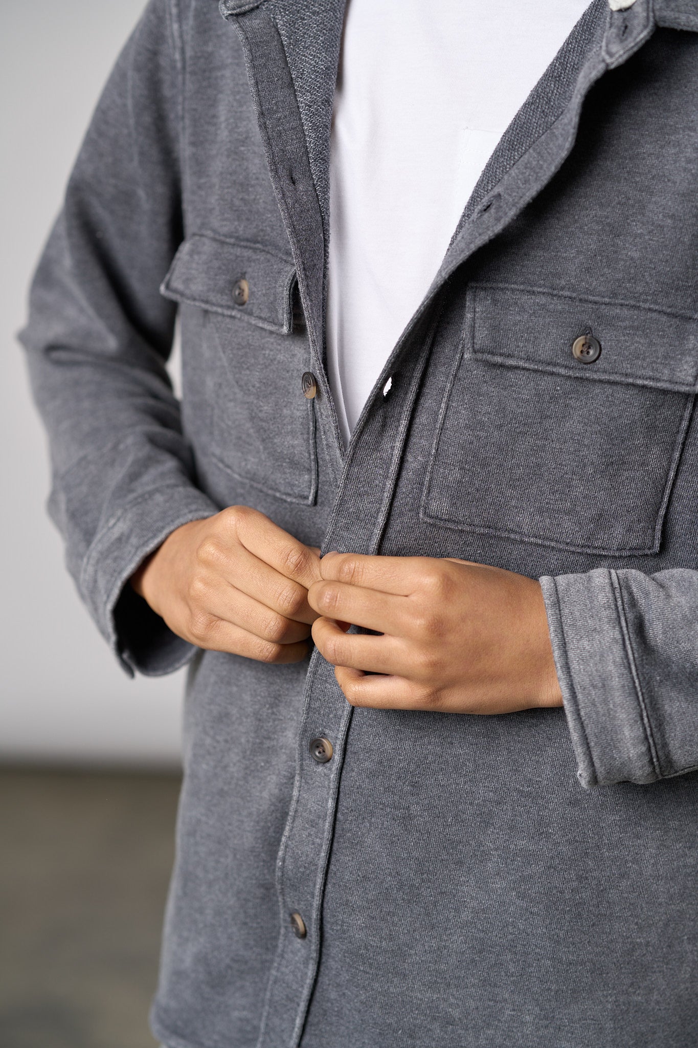 Lightweight Hooded Shacket for Men & Women - Charcoal Wash - Stylish & Comfortable Jacket for Fall & Winter Outdoor Activities