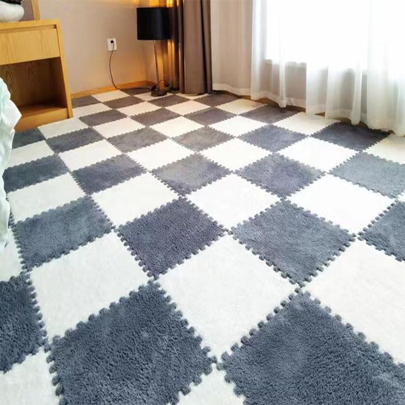 12-Piece Shaggy Interlocking Foam Carpet Tiles - 12