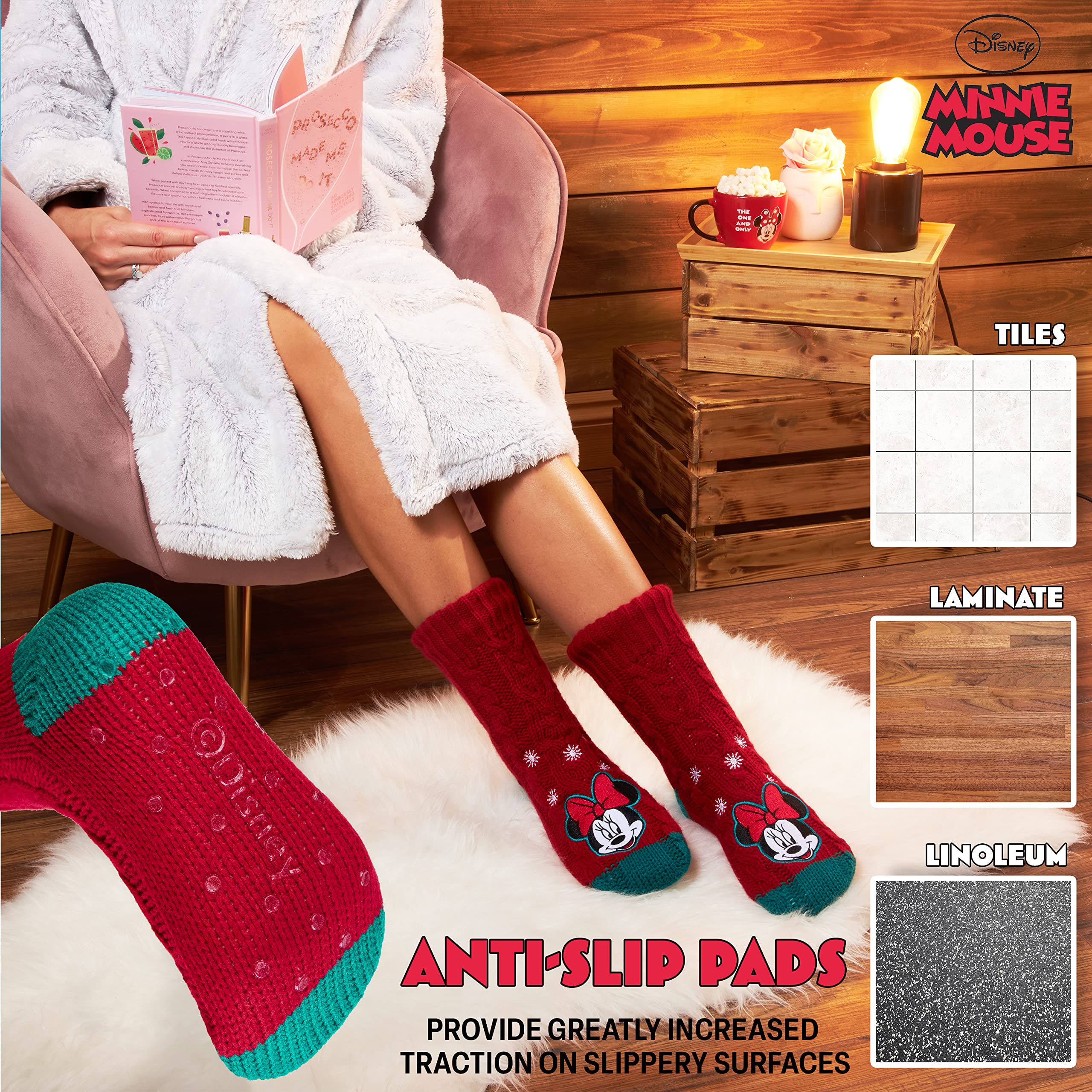 Disney Women's Fluffy Soft Warm Non-Slip Slipper Socks - One Size Cozy Lounge Wear for Women & Teens - Perfect Gift for Christmas, Birthday & Home Relaxation