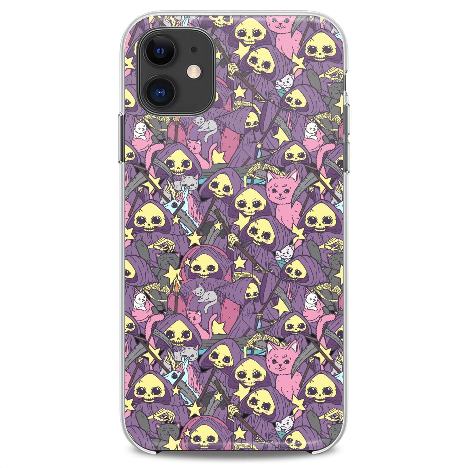 Premium TPU Phone Case for iPhone 16/15/14/13/12/11 Pro Max/Plus/Mini/Xs/Xr/X/8+/7/6/5/SE - Clear Slim Flexible Lightweight Protective Cover with Cute Cat & Grim Reaper Designs - Perfect for Everyday Use, Work & Travel