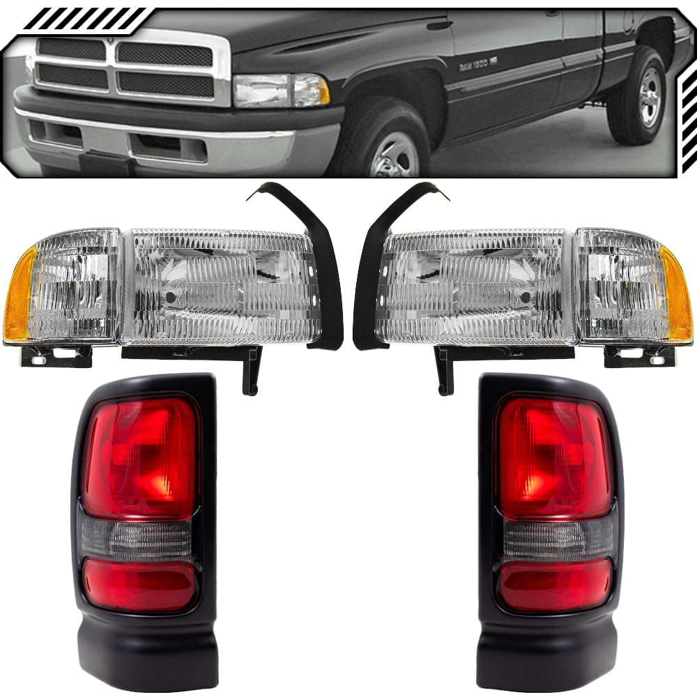 EPIC LIGHTING OE Style Replacement Headlights, Tail Lights & Corner Signal Lights 6-Piece Combo for 1994-2002 Dodge Ram 1500 & 2002 Ram 2500/3500 Trucks - Upgrade Your Truck's Lighting for Night Driving & Enhanced Visibility