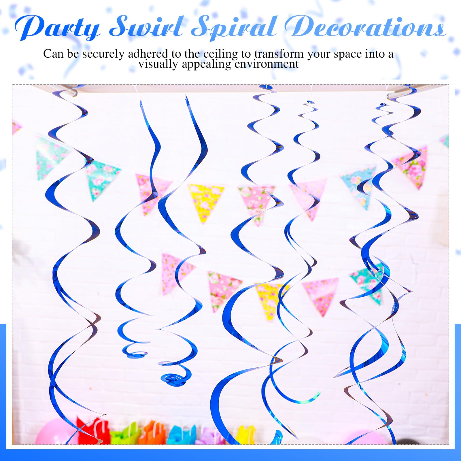 36 Pcs Blue Hanging Swirl Party Decorations - Plastic Streamer Swirls & Spiral Ceiling Decor for Birthday, Wedding, Baby Shower, Graduation - Perfect for Indoor & Outdoor Party Backdrops