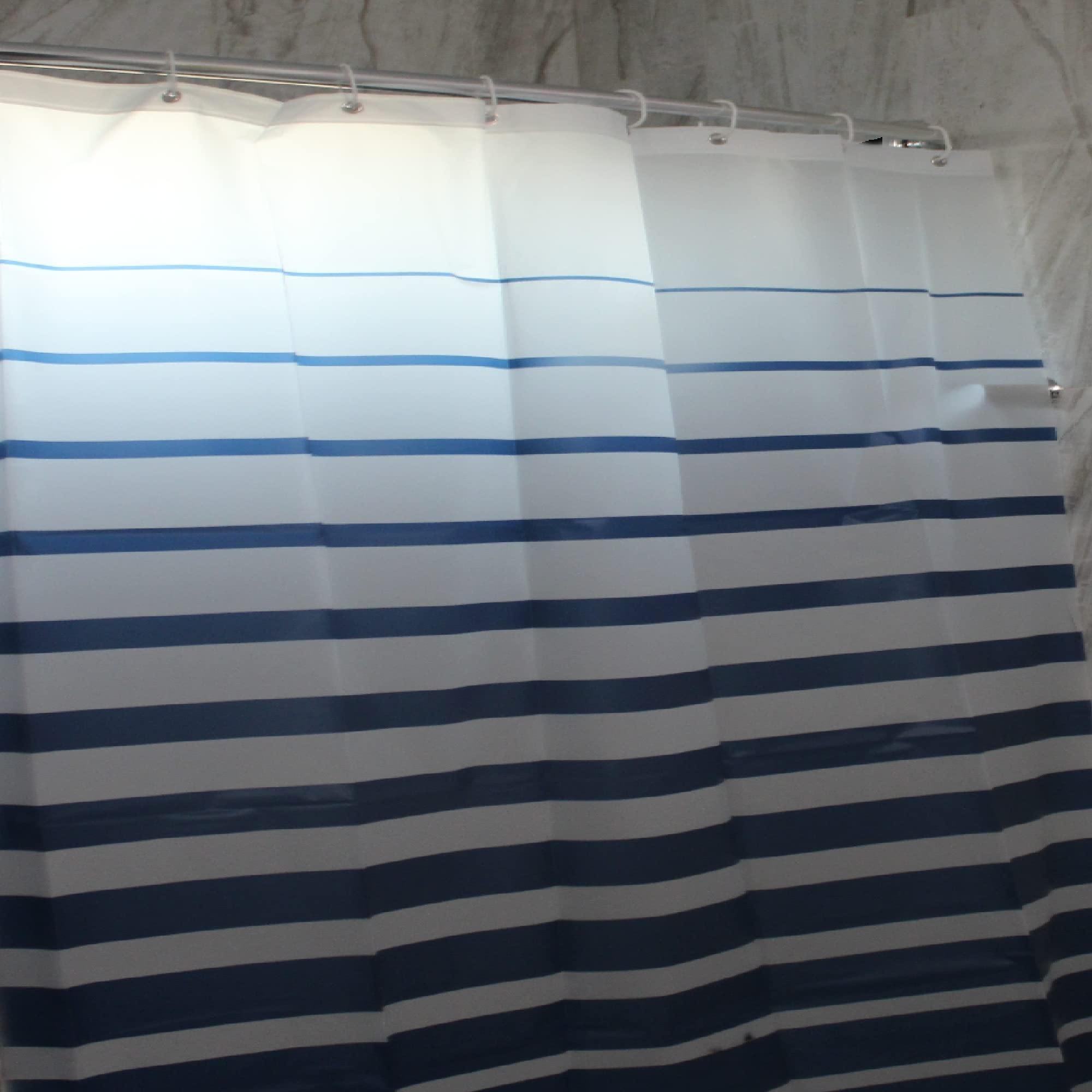 PEVA Shower Curtain Liner - Heavy Duty Waterproof Bathroom Curtain - Eco-Friendly Non-Toxic Bathtub Liner with Rustproof Grommets (Blue Stripe) - Perfect for Bathrooms, Dorms, Apartments & RV Showers
