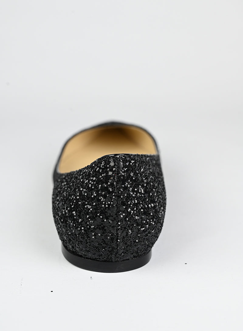Jimmy Choo Black Glitter Ballerina Flats Size 41 | Elegant Women's Dress Shoes for Parties & Evening Events