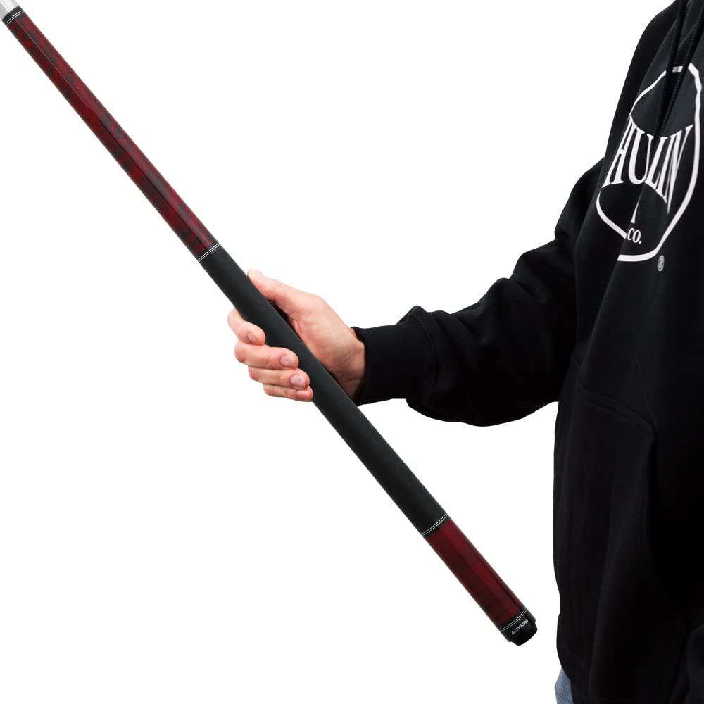 Action RNG02 Burgundy Stained Maple Pool Cue Stick - 58 Inch Professional Billiard Cue with Faux Leather Grip & Rubber Bumper - Perfect for Home Game Rooms, Bars, and Competitive Pool Tournaments