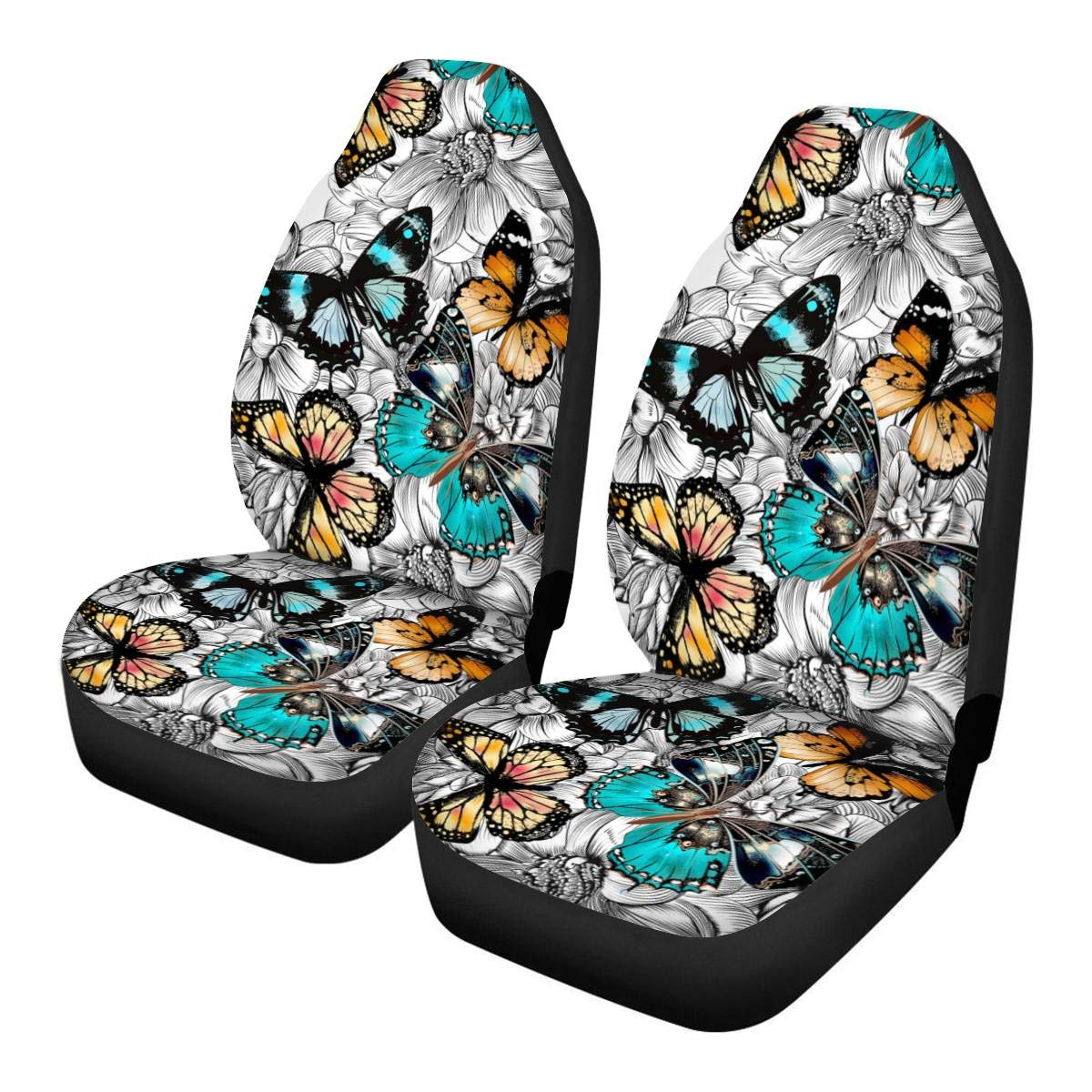 Colorful Butterfly Print Women's Car Seat Cover Protector - Universal Fit for Sedan, SUV, Truck & Van - Soft & Durable Front Seat Protection for Comfort & Style While Driving