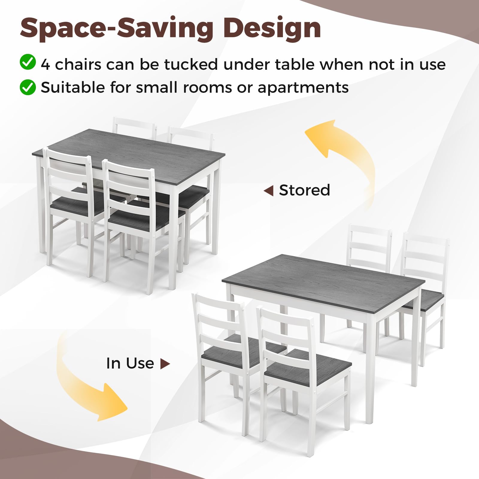 GOFLAME 5-Piece Farmhouse Dining Table Set for 4 - Space-Saving Kitchen Table & 4 Chairs with Durable Rubber Wood Legs, Grey Wooden Dinette Set for Small Spaces, Breakfast Nook, Apartment, or Cozy Dining Room | Perfect for Family Meals, Entertaining Guests & Daily Use
