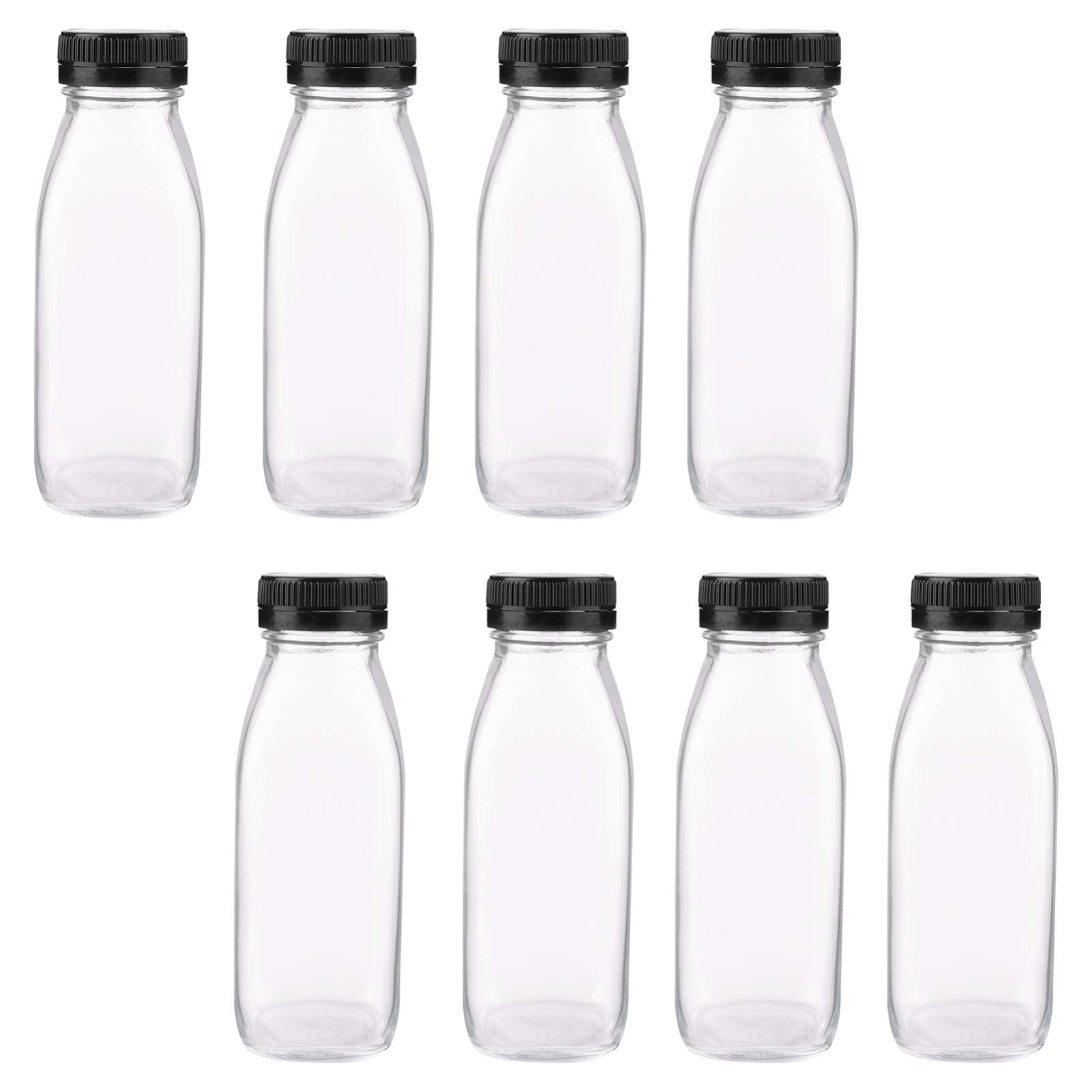 8-Piece Glass Juice Bottles Set - Clear Milk & Yogurt Drink Containers for Beverages, Smoothies, and Meal Prep - Perfect for Home, Cafe, and Restaurant Use