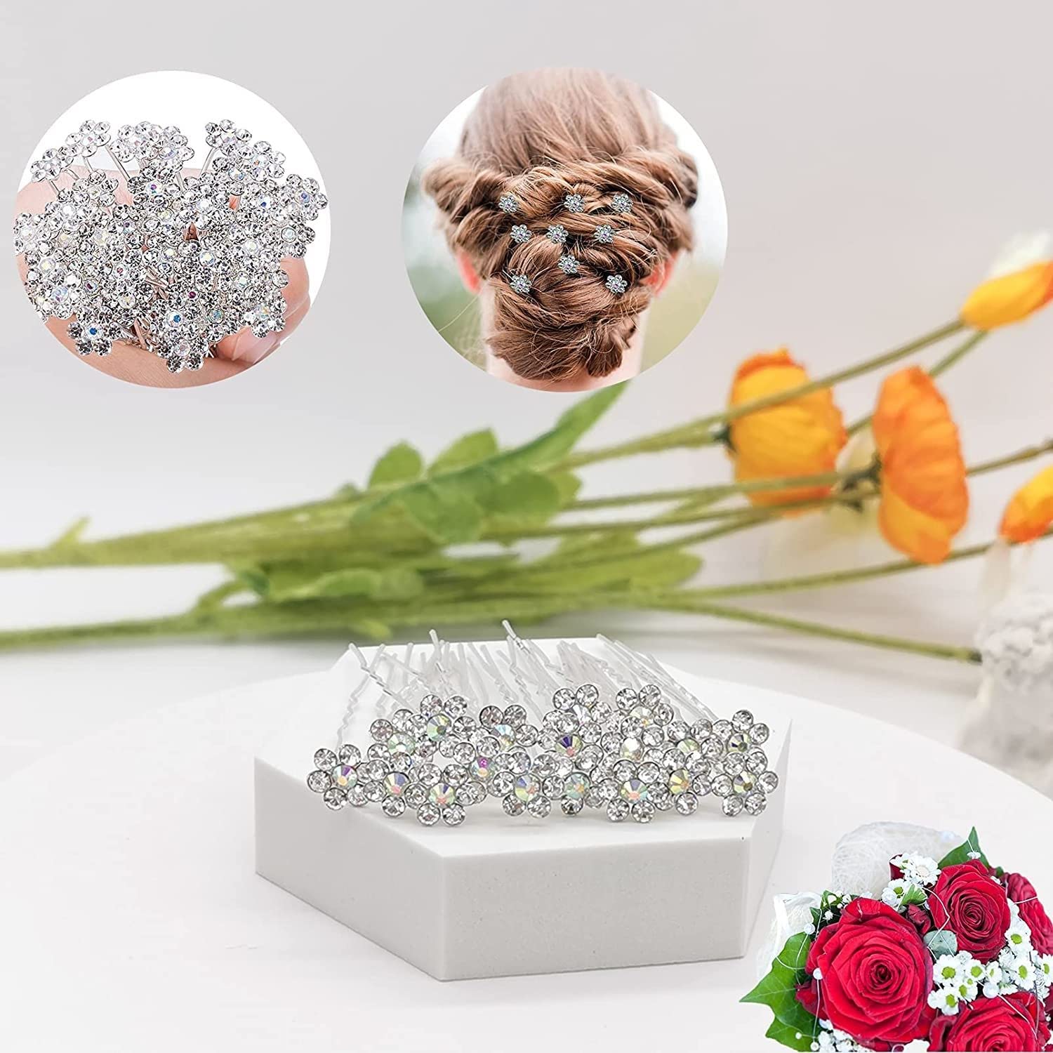 Belicia 40Pcs Sparkling Crystal Rhinestone Bridal Hair Pins - Wedding Hair Accessories for Brides, Bridesmaids & Prom - Perfect for Updos, Half-Up Styles & Special Occasions
