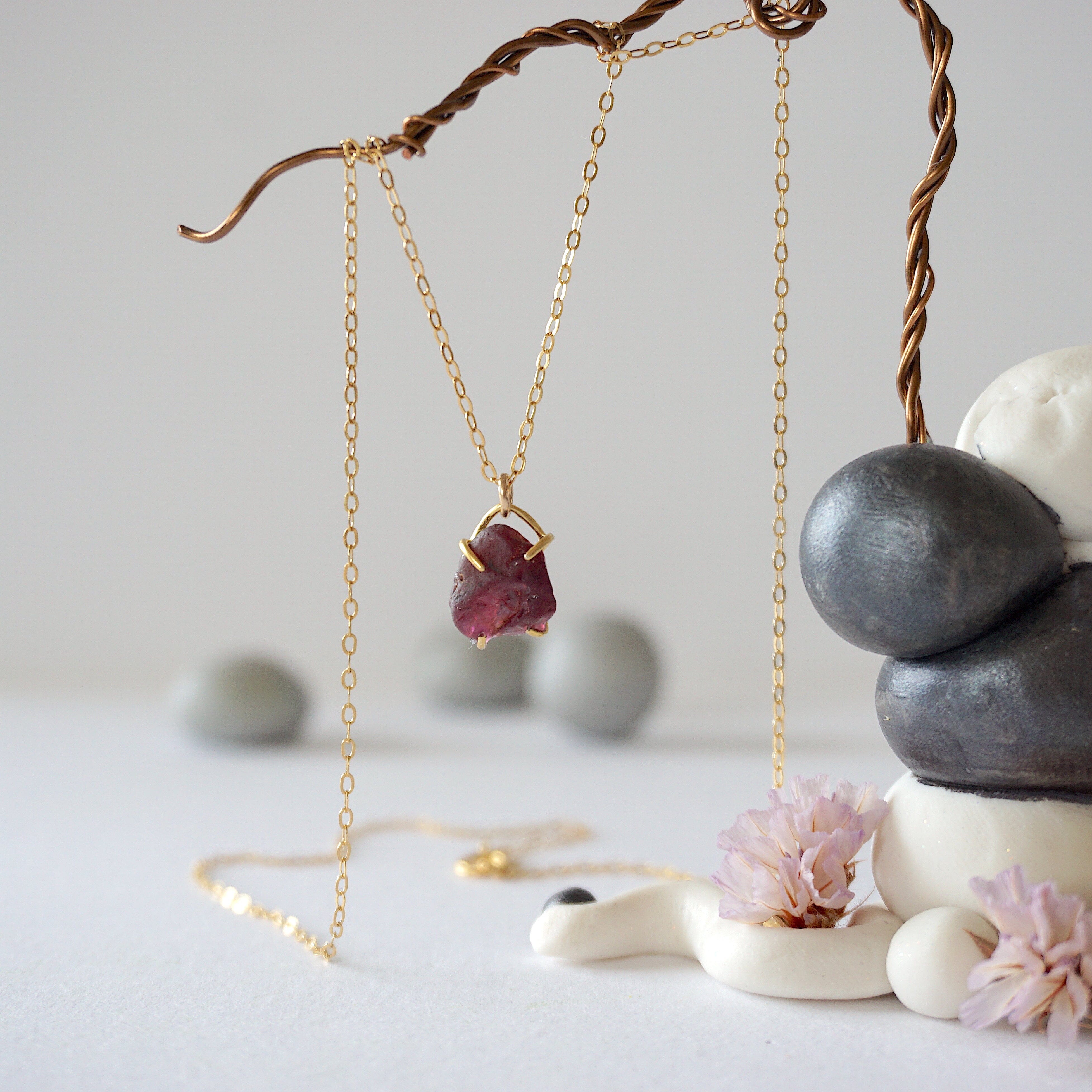 14K Gold Filled Garnet Huggie Charm Necklace for Women - Perfect for Valentine's Day Gifts, Anniversary Presents & Everyday Elegance
