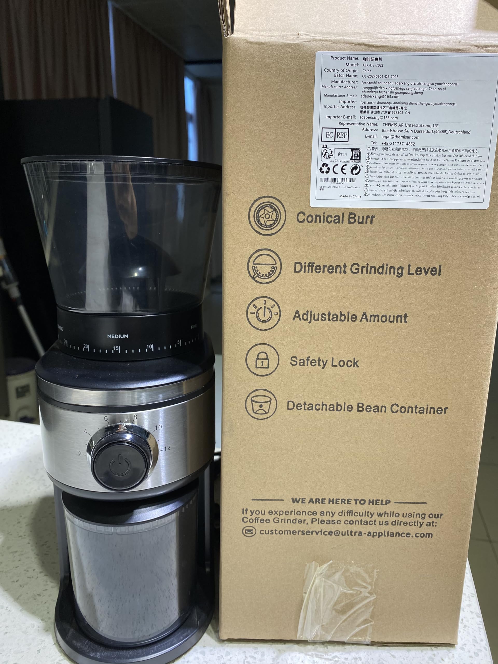 Premium Electric Burr Coffee Grinder - Conical Bean Grinder with 30 Adjustable Settings for 2-12 Cups (Silver & Black) - Perfect for Espresso, French Press & Drip Coffee Makers at Home or Office