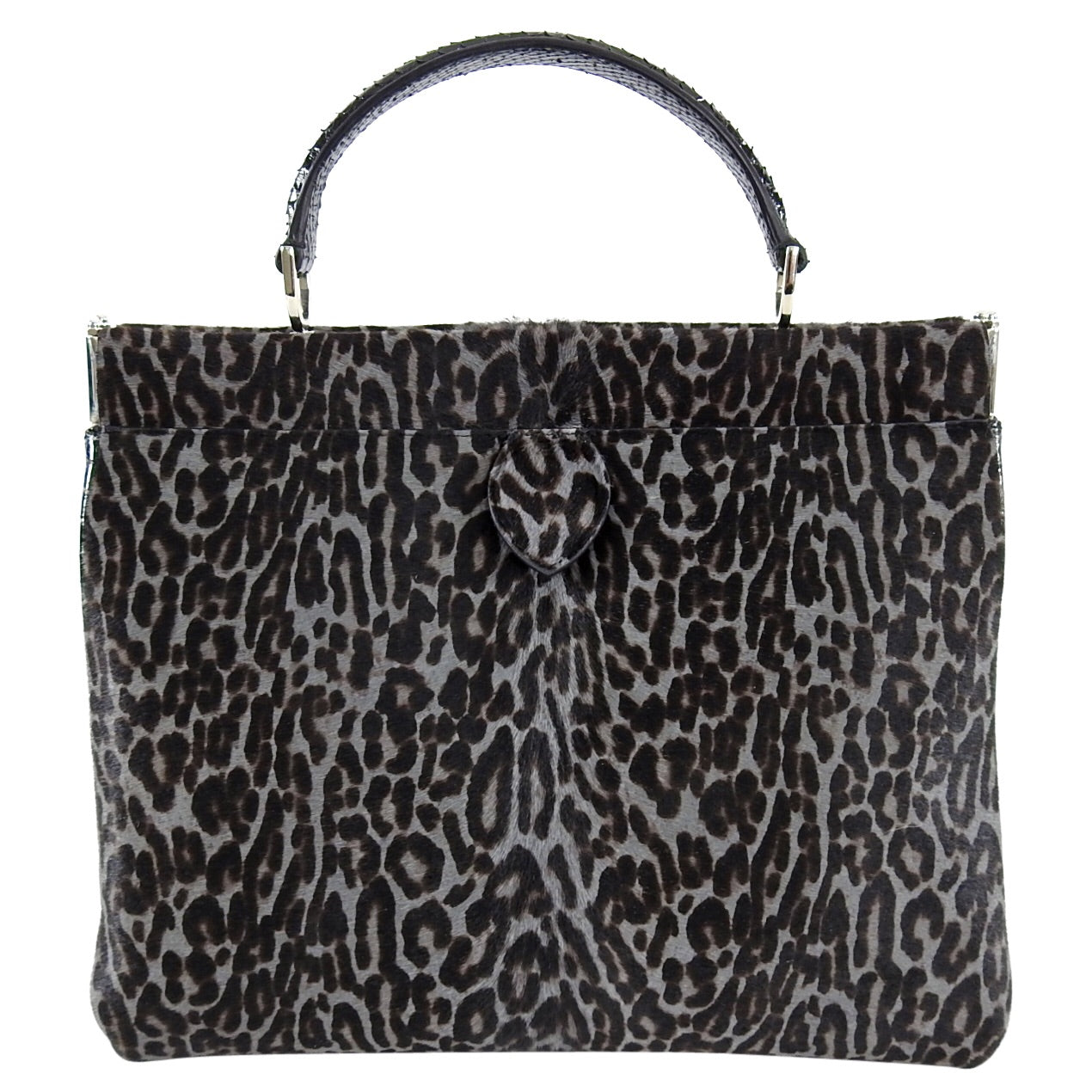Alaia Grey Leopard Print Calf Hair & Python Leather Docteur Handbag - Luxury Designer Crossbody Bag for Women, Perfect for Evening Parties & Special Occasions