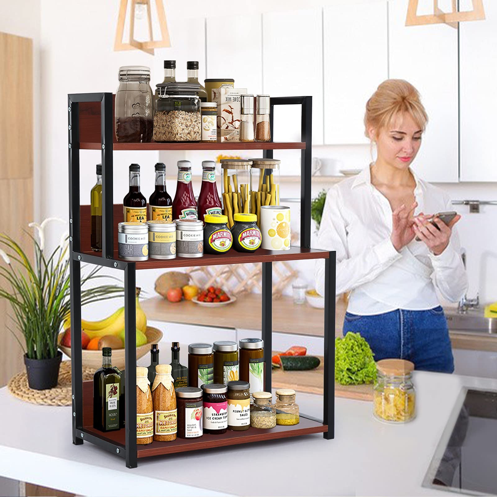 iLXHD 3-Tier Spice Rack Organizer - Multi-Functional Kitchen Storage Shelf for Spices, Coffee & Condiments - Space Saving Countertop Organizer for Pantry, Cabinet or Coffee Station