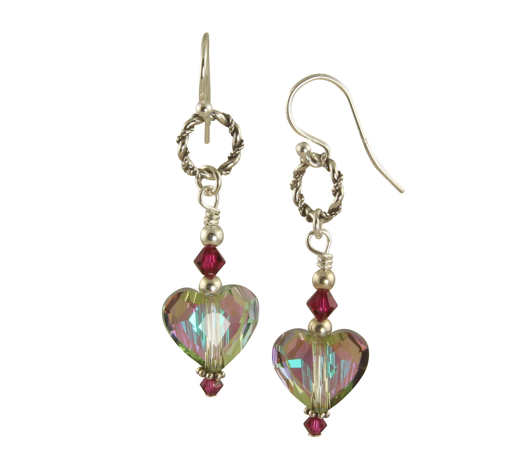 Swarovski Ruby Heart Crystal Earrings - Sterling Silver Dangle Earrings for Women | Valentine's Day Gift, Anniversary Present, Party Jewelry