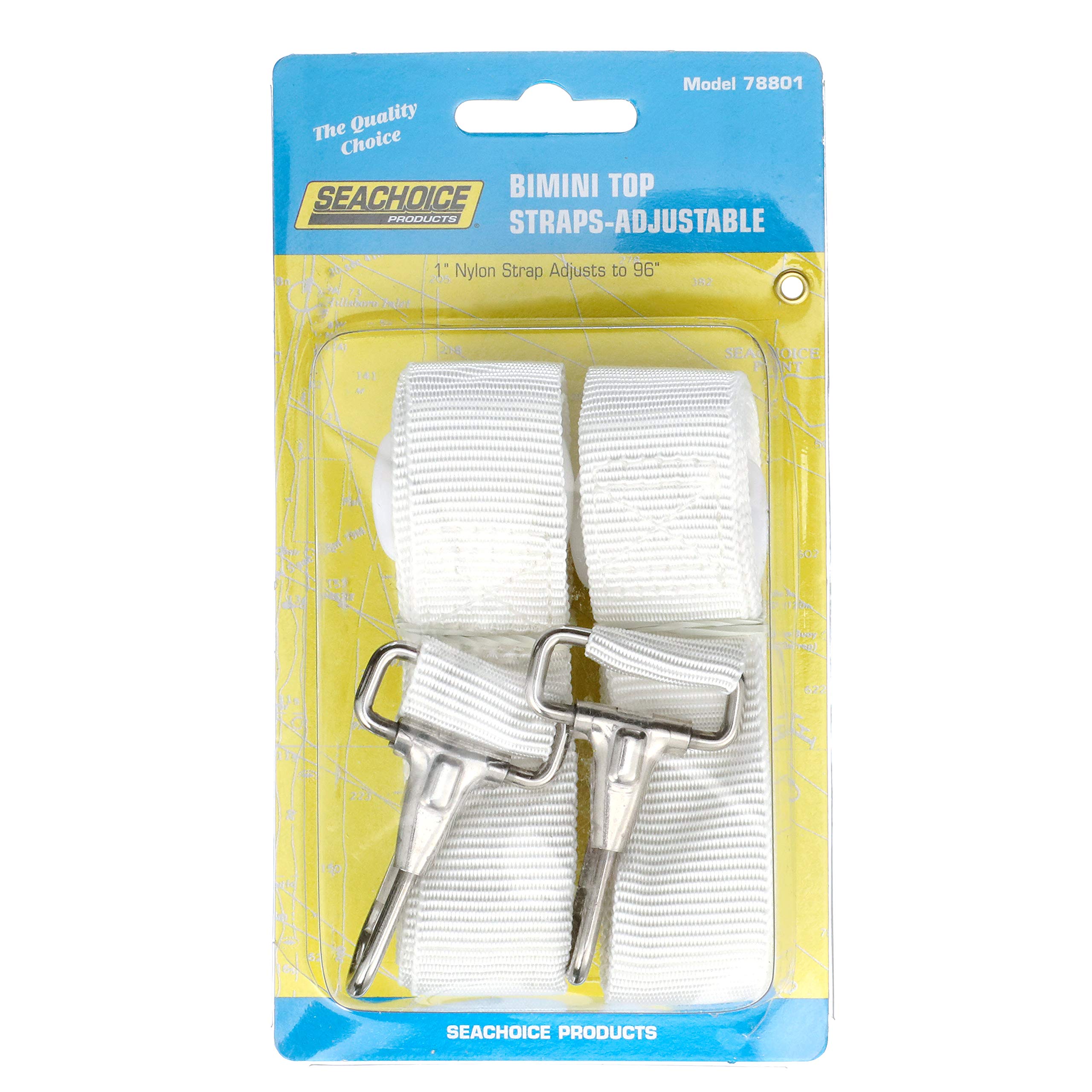 Seachoice Adjustable Bimini Top Straps with Snap Hooks - 96-inch Heavy Duty Marine Boat Canopy Straps for Secure Shade Protection on Deck