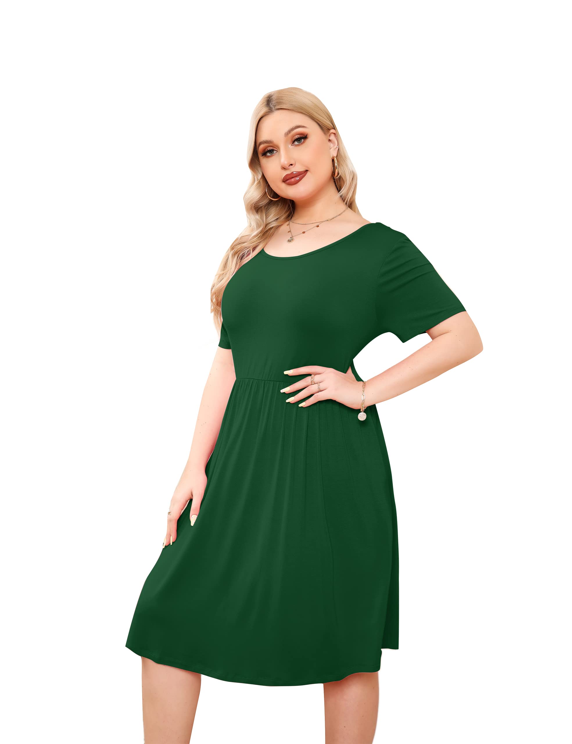 Joyours Women's Plus Size Short Sleeve Boho Floral T-Shirt Dress with Two Pockets - Casual Summer Dress for Beach, Vacation & Everyday Wear