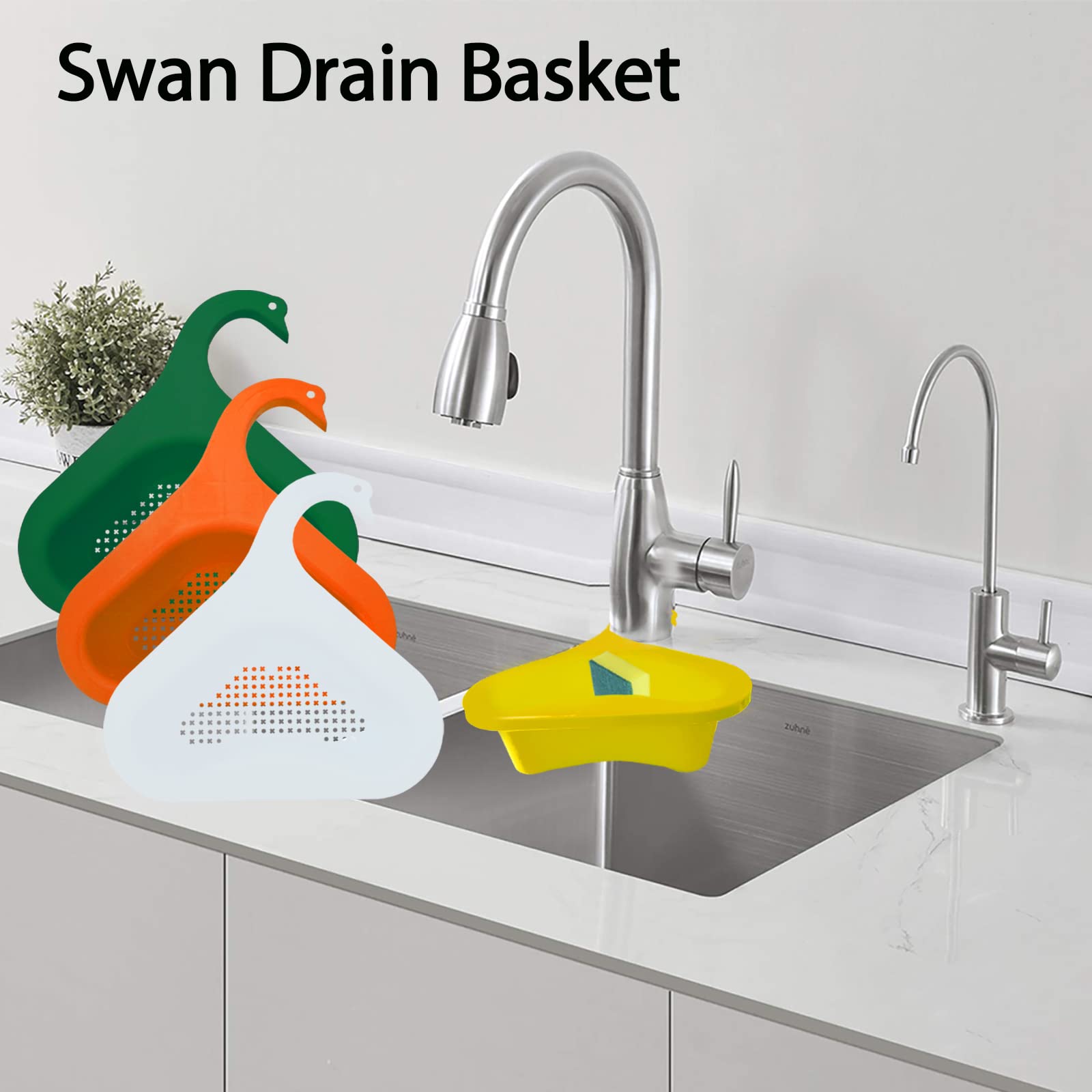 Swan Drain Basket for Kitchen Sink - 4 Pack Multifunctional Triangle Sink Filter, Vegetable & Fruit Drainer Rack, Kitchen Waste Drainer Basket - Perfect for Washing Produce, Draining Dishes, and Organizing Sink Area
