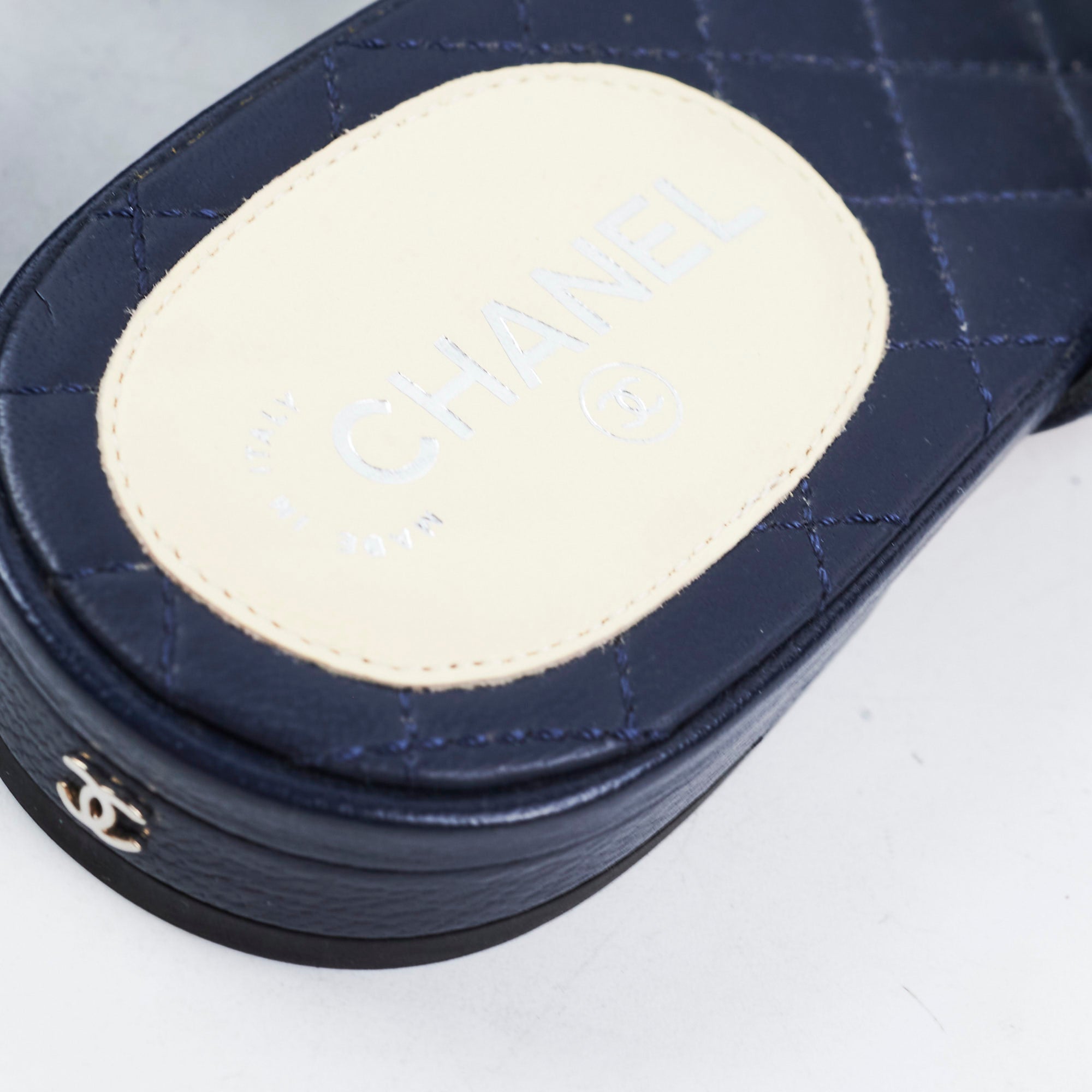 Chanel Navy Blue Leather Sandals Size 36 - Women's Luxury Designer Shoes for Summer Beach & Vacation Outfits