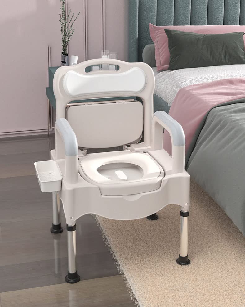 Adjustable Height Bedside Commode Chair for Seniors & Adults - Portable Toilet with 350 lbs Weight Capacity - Home Use Commode Over Toilet - Ideal for Elderly Care, Post-Surgery Recovery & Bedroom Convenience (Color: B)