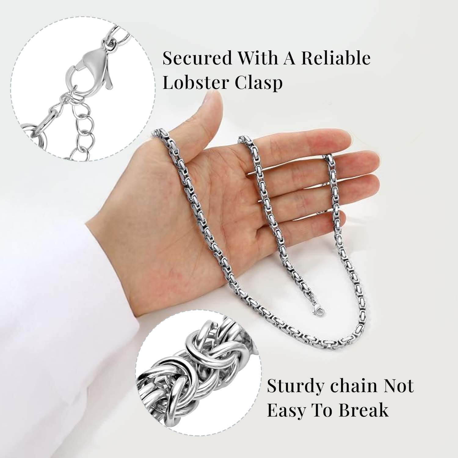 Shop LC Women's Stainless Steel Byzantine Link Chain Necklace - 20-22 Inch Length, 92.2 Grams - Elegant Jewelry Gift for Birthday, Anniversary & Special Occasions | Perfect for Parties, Date Nights & Formal Events