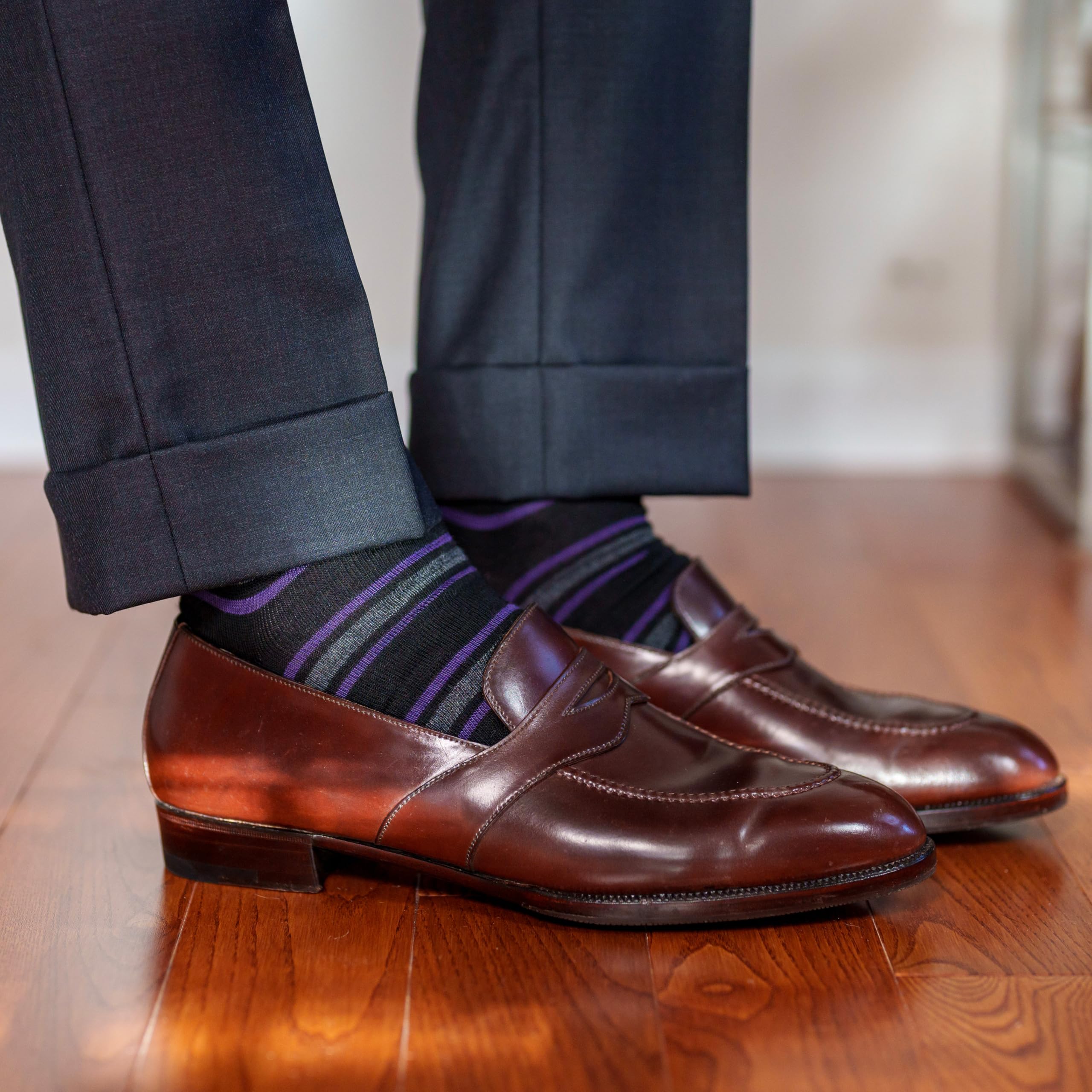 Premium Merino Wool Mid-Calf Dress Socks for Men - Breathable & Comfortable Patterned Socks for Business, Office & Formal Occasions