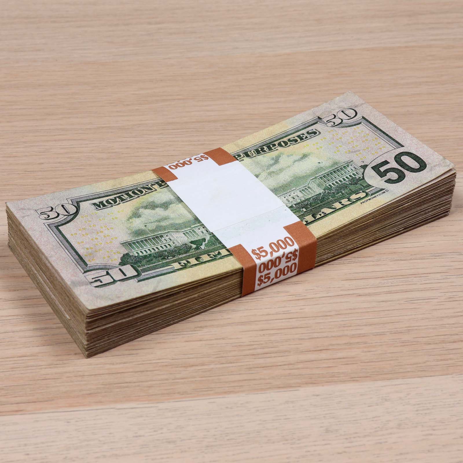$15,000 RealAged™ Full Print New Series Stack & Band Pack - Authentic Prop Money for Movies, Photography & Educational Use