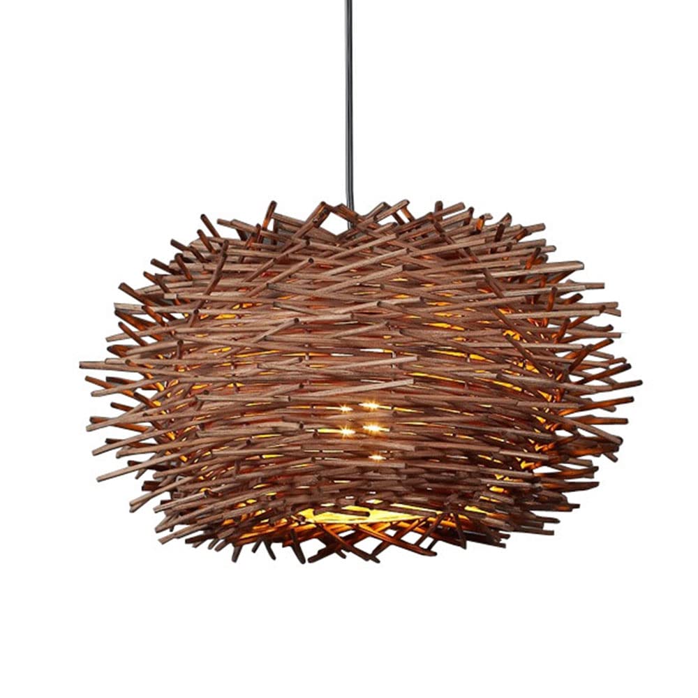 Vintage Japanese Style Rattan Ceiling Pendant Light - Handwoven Bird's Nest Chandelier, Antique Wicker Lamp for Boho Farmhouse Decor - Perfect for Living Room, Bedroom, or Porch Lighting