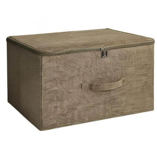 ANMINY 3-Piece Foldable Storage Bins with Zipper Lids - Large Closet Organizer Boxes for Clothes, Toys & Home Organization | Durable PP Plastic & Cotton Linen Fabric | Perfect for Bedroom, Nursery & Office (Coffee Color)