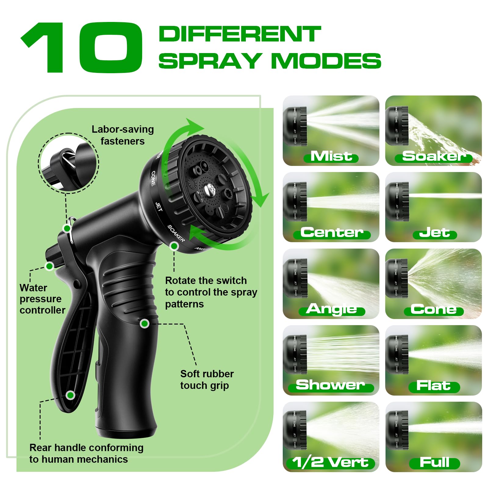 **75ft Heavy Duty Garden Hose with 10-Function Nozzle - 304 Stainless Steel, No-Kink, Rust-Proof & Lightweight for Yard, Lawn & Outdoor Watering**    *(Perfect for Gardening, Car Washing, Pet Cleaning & Outdoor Activities)*