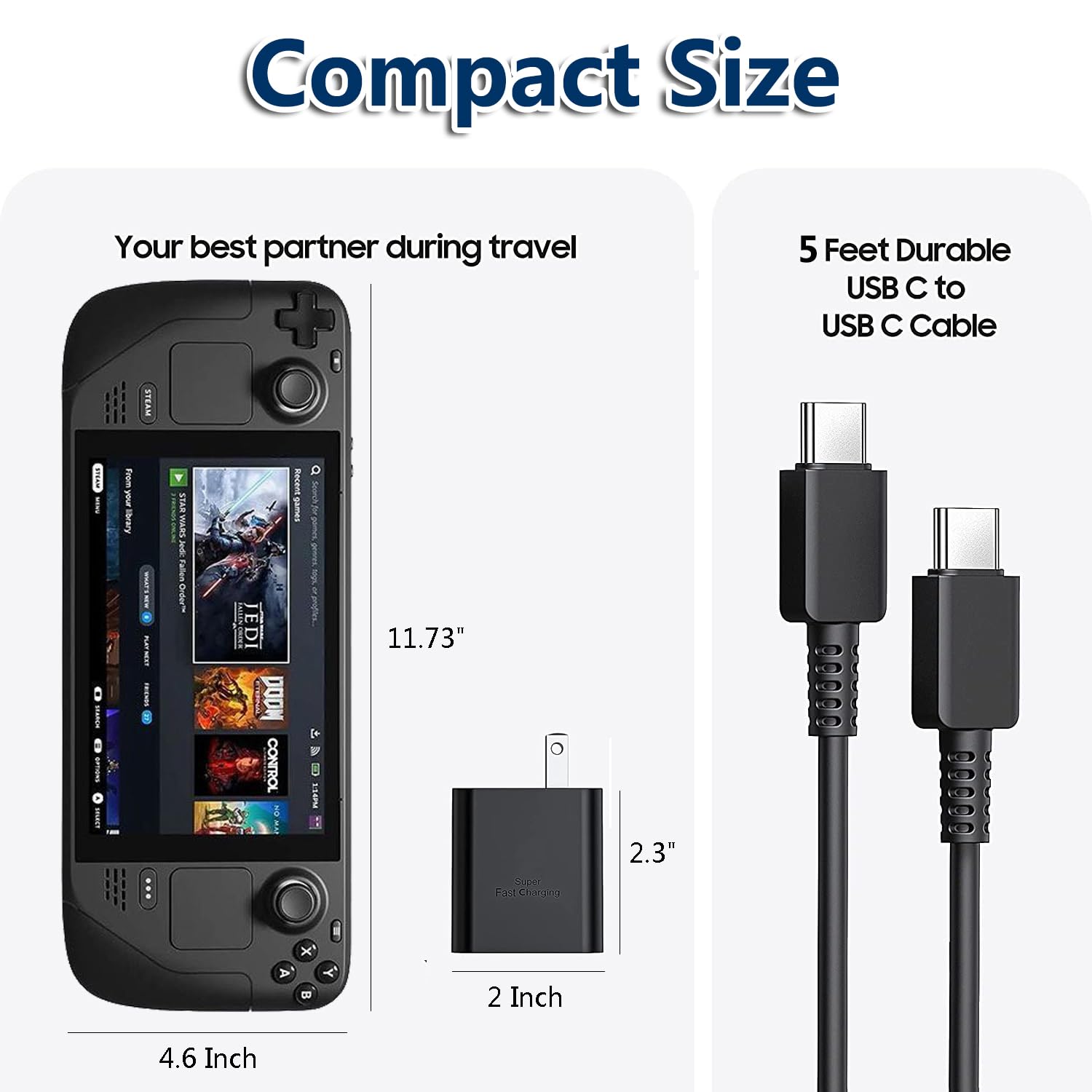2-Pack USB-C Fast Charger for Nintendo Switch, Steam Deck, Switch OLED, PS5 & Xbox Controllers - PD 3.0 Power Adapter with 5FT Type-C Cable - Perfect for Gaming Sessions & Travel Charging