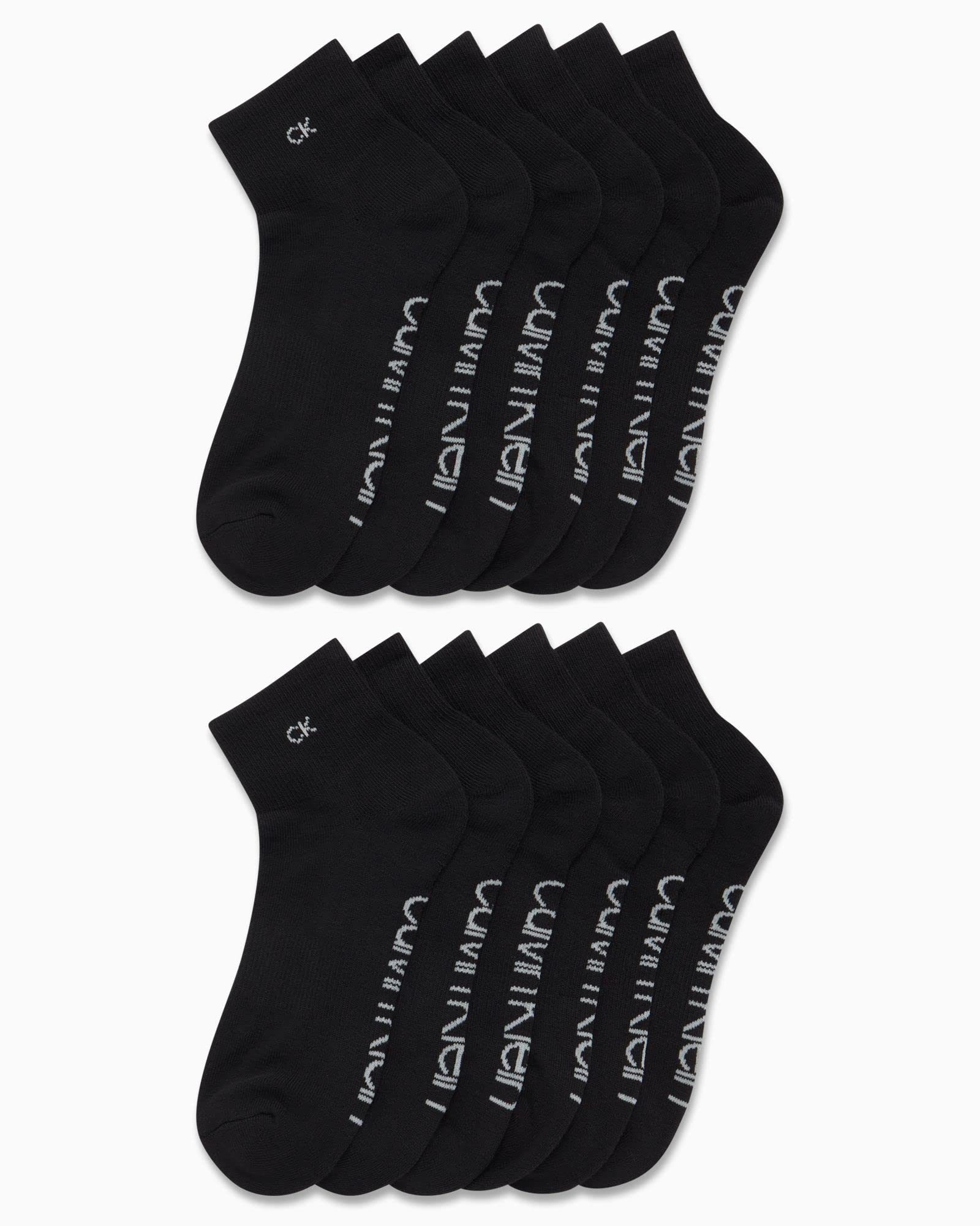 Calvin Klein Men's Quarter Socks - 12 Pack Performance Cushioned Comfort Athletic Ankle Socks for Running, Gym & Casual Wear (Sizes 7-12) - Breathable & Durable Everyday Socks
