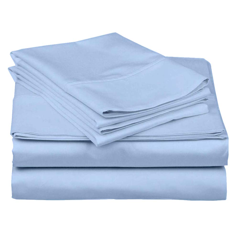 Premium 4-Piece 100% Cotton Queen Sheet Set - 400 Thread Count Deep Pocket Hotel Quality Bedding - Light Blue Solid Color - Perfect for Home, Guest Room & Luxury Hotels