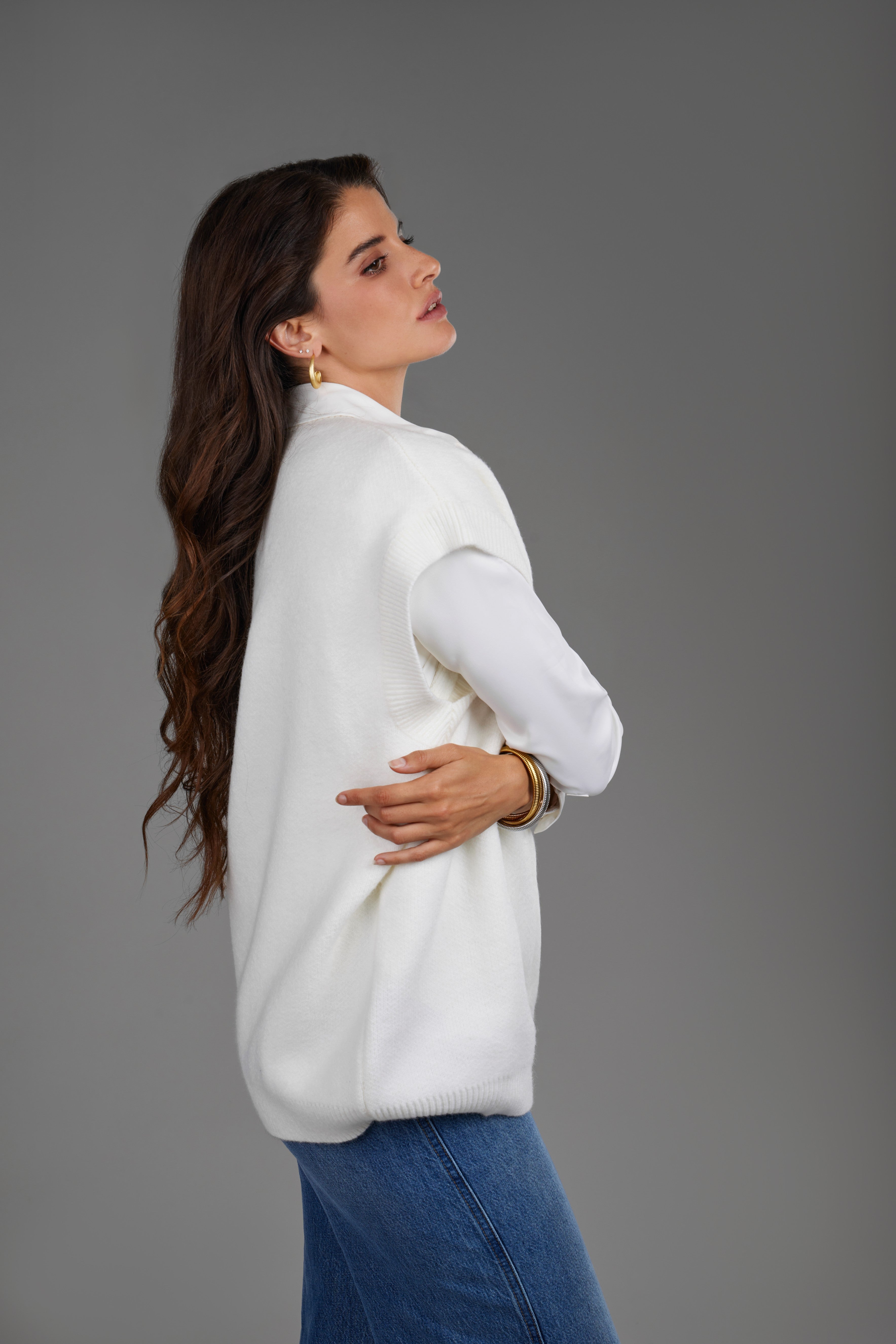 Men's Cotton V-Neck Sweater Vest in White - Casual & Layering Outfit for Fall & Winter