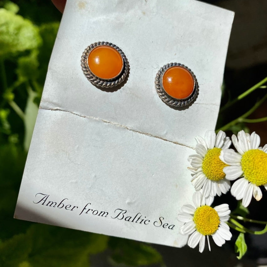 925 Sterling Silver Butterscotch Amber Stud Earrings for Women - Hypoallergenic Pierced Ear Jewelry for Everyday Wear & Gift Giving