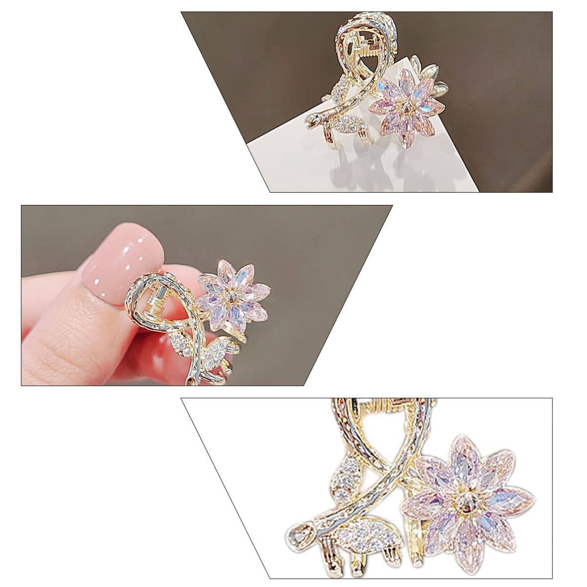 Lurrose Mini Claw Clips 2 Pack - Flower Hair Clips with Zirconia Crystals for Women & Girls - No-Scratch Hair Accessories for Curly, Wavy & Straight Hair - Perfect for School, Work, Parties & Everyday Styling
