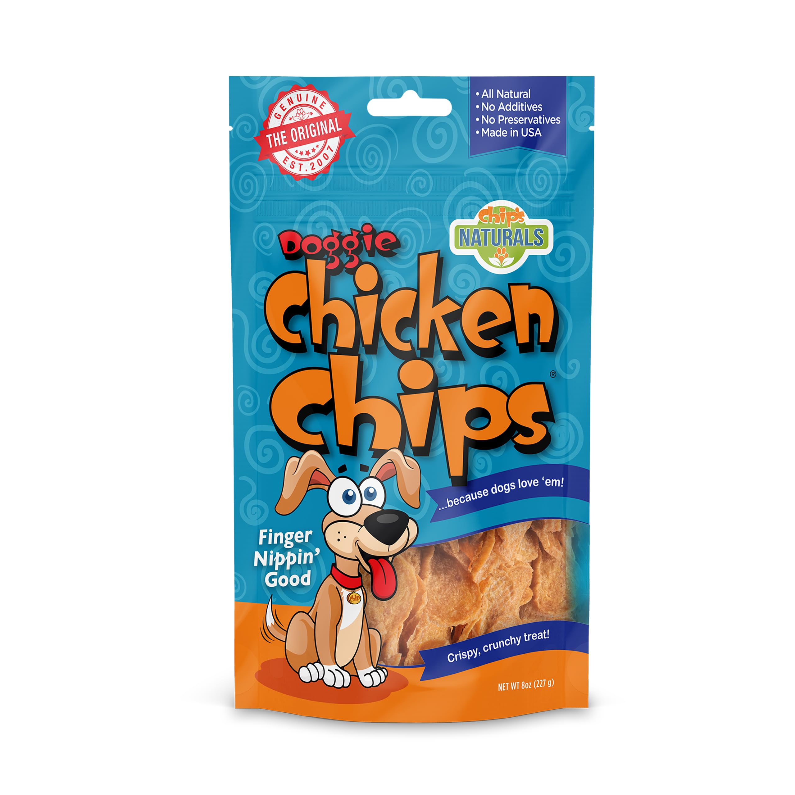 **Chip's Naturals All-Natural Chicken Chips for Dogs – 8oz High-Protein, Low-Calorie, Grain-Free & Gluten-Free Dog Treats – USDA Approved Healthy Snacks for Pets – Perfect for Training, Rewards & Dental Health**