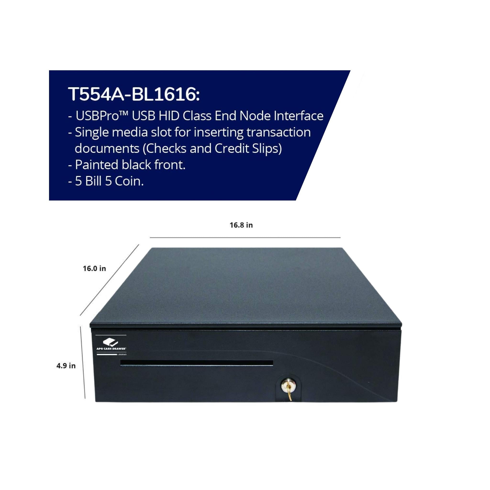 APG Dual Media Slot USBPro Black 1616 Cash Drawer - USB-Powered Cash Register Tray for Retail Stores, Restaurants & POS Systems | Secure Money Storage with Dual Bill Slots