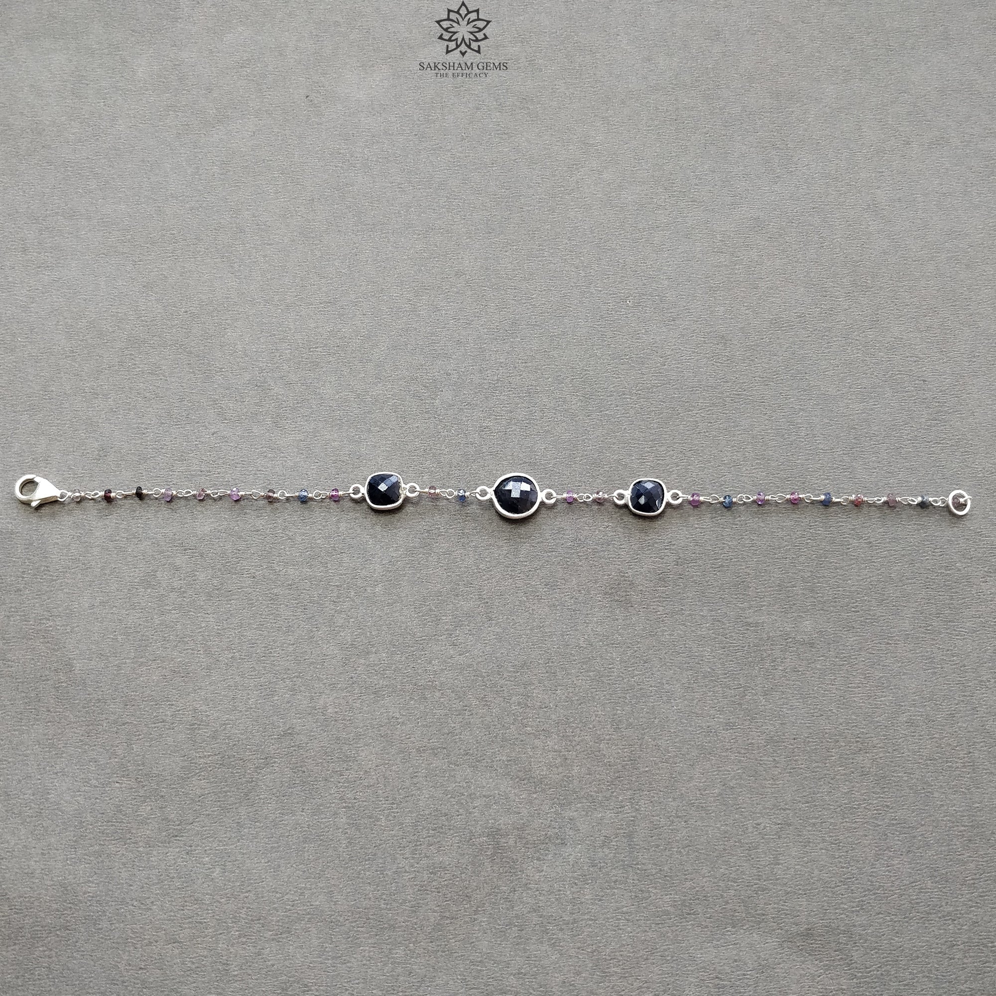 Blue & Multi Sapphire Gemstone 925 Sterling Silver Jewelry Set - 8.61g Natural Untreated Beaded Bracelet & Drop Dangle Earrings | Perfect for Weddings, Parties & Special Occasions