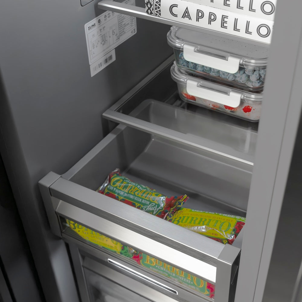 ZLINE 18 Inch 8.6 Cu Ft Left Hinge Stainless Steel Column Freezer with Graphite Gray Interior - Perfect for Home Kitchen, Basement, or Commercial Use (RCFVL 304 18)
