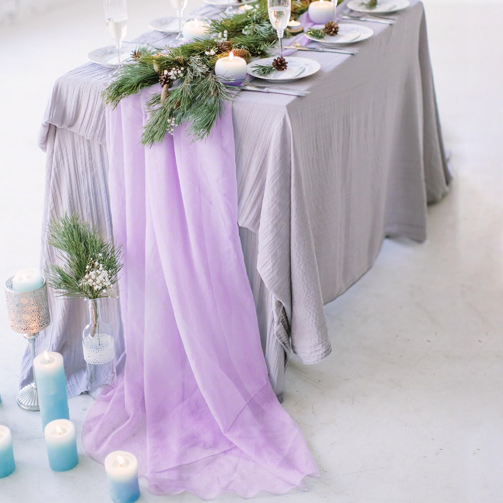 32ft Sheer Organza Table Runner - Elegant Scarf Swags & Gauze Valance for Rustic Wedding Arch Drapes, Bridal Shower Decorations - Lavender | Perfect for Wedding Backdrops, Party Decor & Home Accents