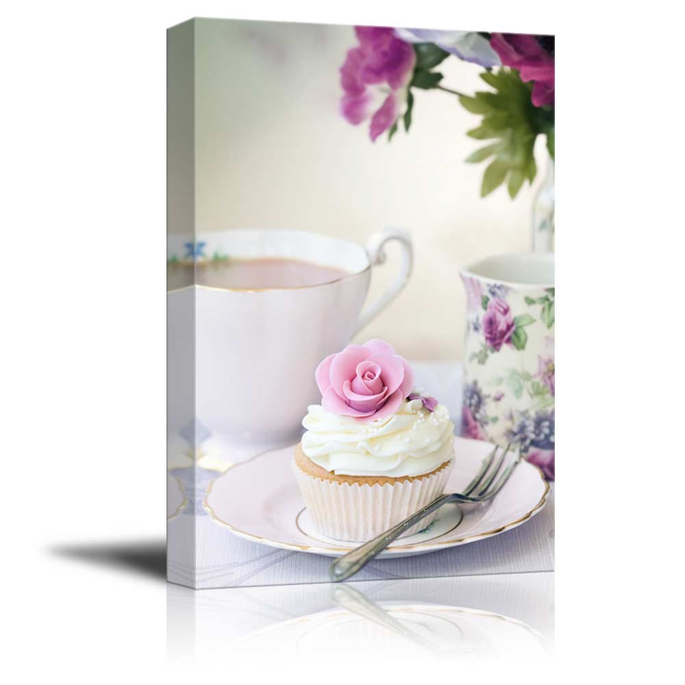 Afternoon Tea with Cake and Rose Canvas Wall Art Print - 32x48 Inch Modern Home Decor - Perfect for Living Room, Bedroom & Office Decorations