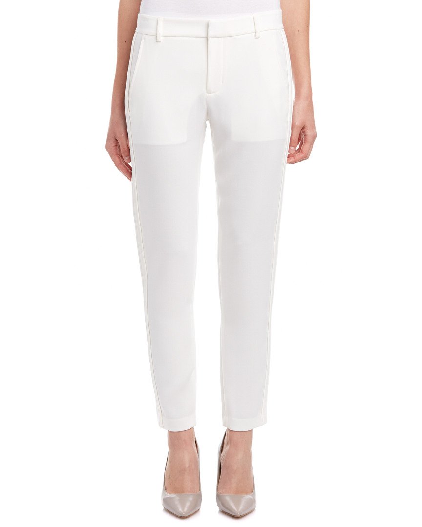 Vince Women's Satin Binding Easy Trousers - Comfortable Stretch Pants for Work & Travel, Chalk, Size 6 | Office Wear, Business Casual & Lounge Pants