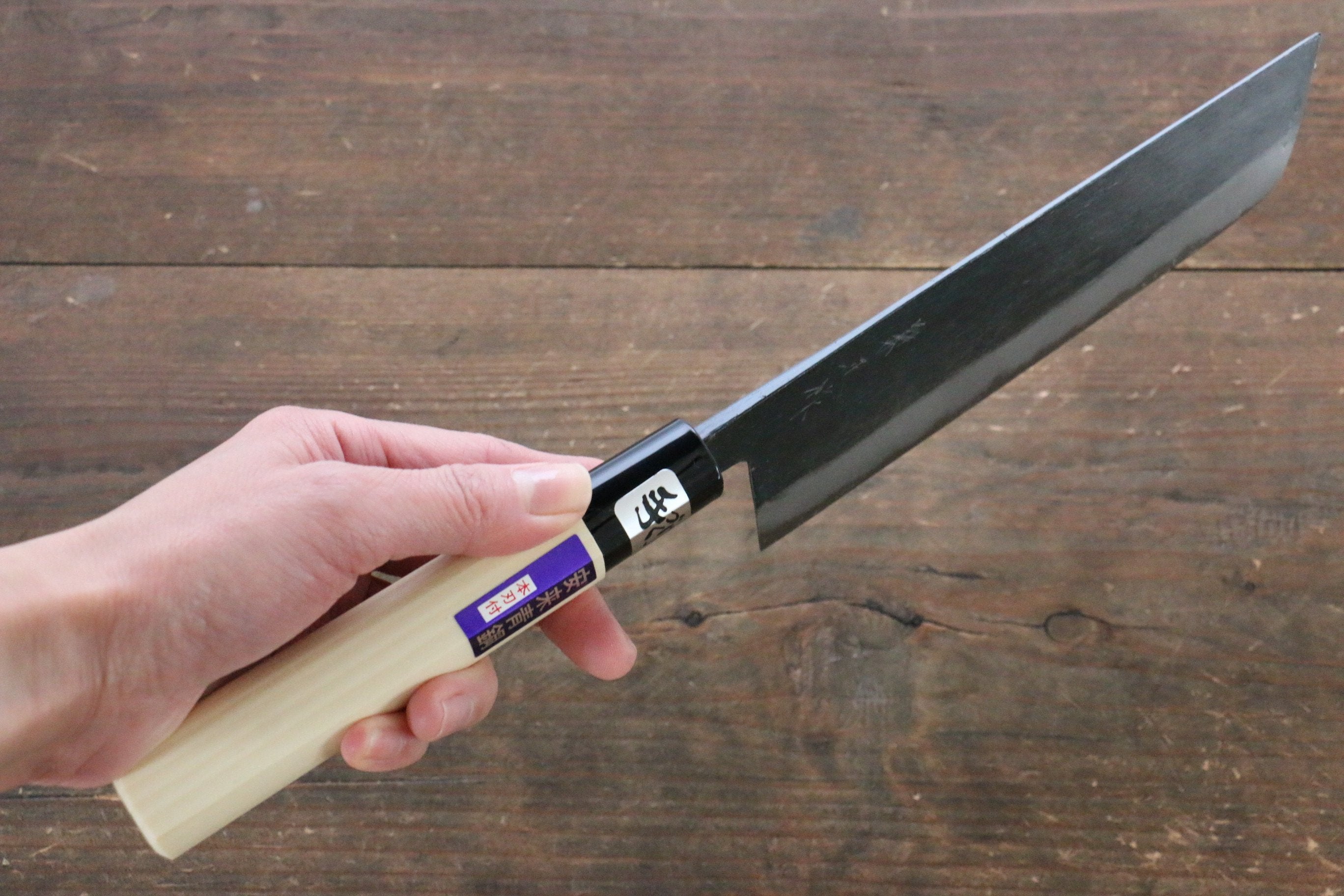 Kanetsune Blue Steel No.2 Kurouchi Nakiri Knife 165mm with Magnolia Handle - Japanese Vegetable Knife for Precise Chopping & Slicing in Professional Kitchens & Home Cooking