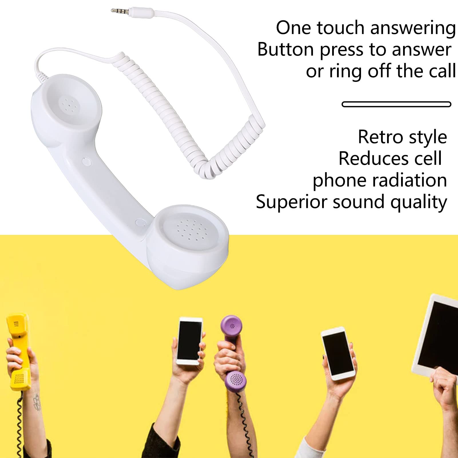 Vintage Retro 3.5mm Wired Telephone Handset - Classic Style Cell Phone Mic & Receiver for iPhone, Android Smartphones, Computers - Perfect for Podcasting, Gaming, Streaming & Office Calls (White)