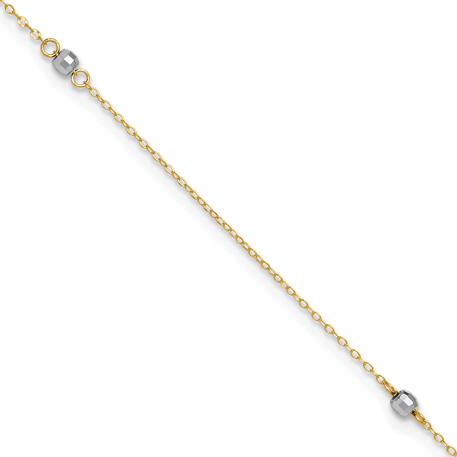 14K Gold Two-Tone Mirror Bead Anklet with 1 Inch Extension - Elegant Adjustable Ankle Bracelet for Women, Perfect for Beach, Summer Outfits & Special Occasions